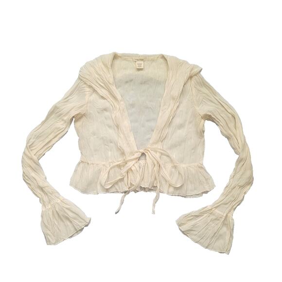 Y2k Maurices Sheer Front Tie Blouse Size M Cream Fairy Victorian Coquette - Picture 1 of 9